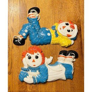 Vintage 1977 Raggedy Anne & Andy Plastic Wall Decor The Bobbs Merrill Dart Hang